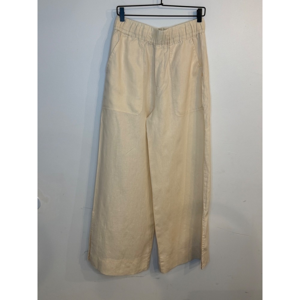 ALC Naia Wide Leg 100% Linen Pants Womens 8 Cream Beige Elastic‎ Waist Resort